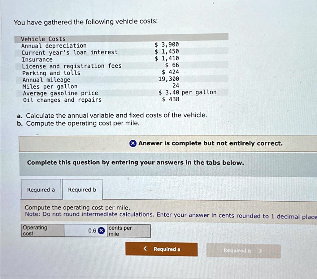 SOLVED: You have gathered the following vehicle costs: Vehicle Costs ...