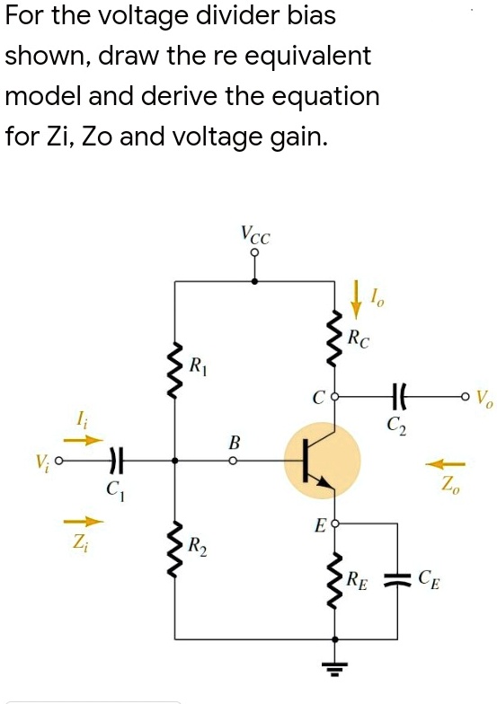 For the voltage divider bias shown, draw the re equivalent...