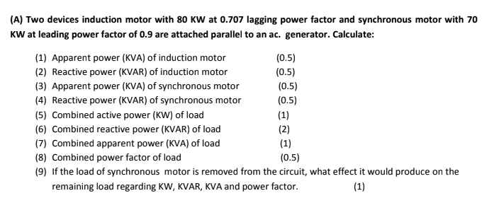 SOLVED: Two devices, an induction motor with 80 kW at a power factor of ...