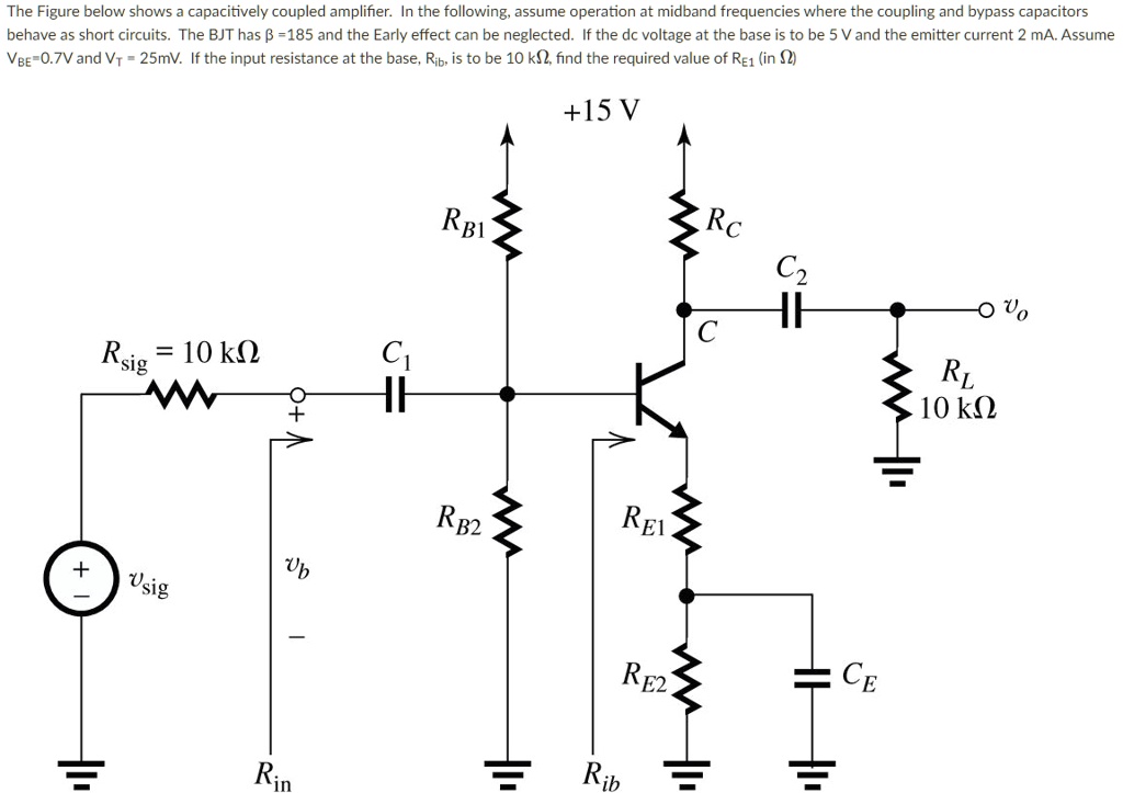 The figure below shows a capacitively coupled amplifier. In the following, assume operation at