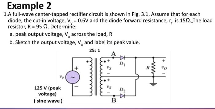 example 2 1a full wave center tapped rectifier circuit is shown in ...
