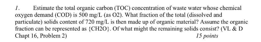 SOLVED: Estimate the total organic carbon (TOC) concentration of ...