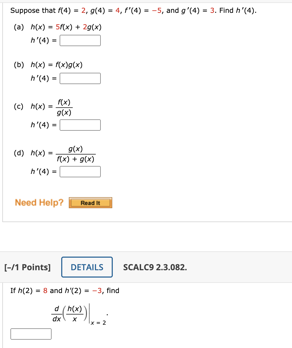 Solved Suppose That F 4 2 G 4 4 F 4 5 And G 4 3 Find H 4 A H X 5 F X 2 G X