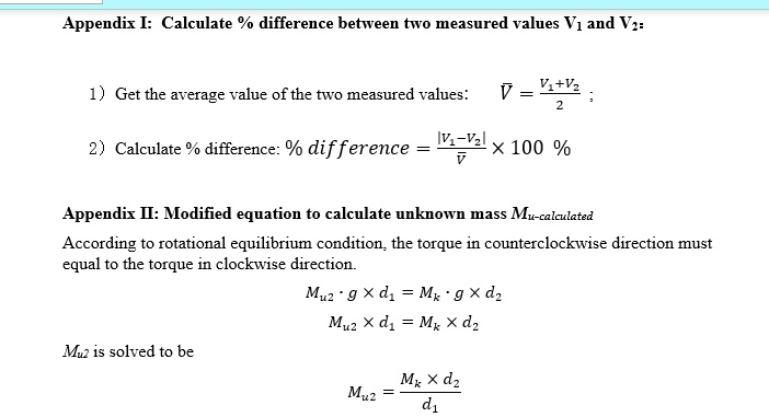 SOLVED: Appendix I: Calculate % difference between two measured values ...