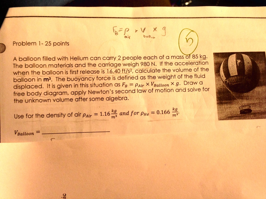 SOLVED A balloon filled with helium can carry 2 people, each with a