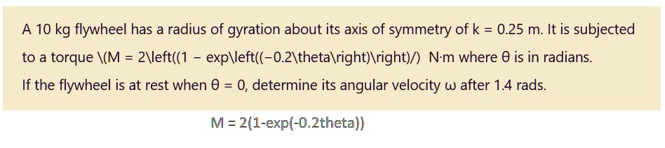 SOLVED: A 10 Kg Flywheel Has A Radius Of Gyration About Its Axis Of ...