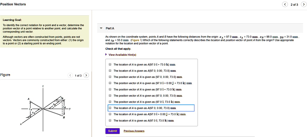 SOLVED: Position Vectors Learning Goal: To identify the correct ...
