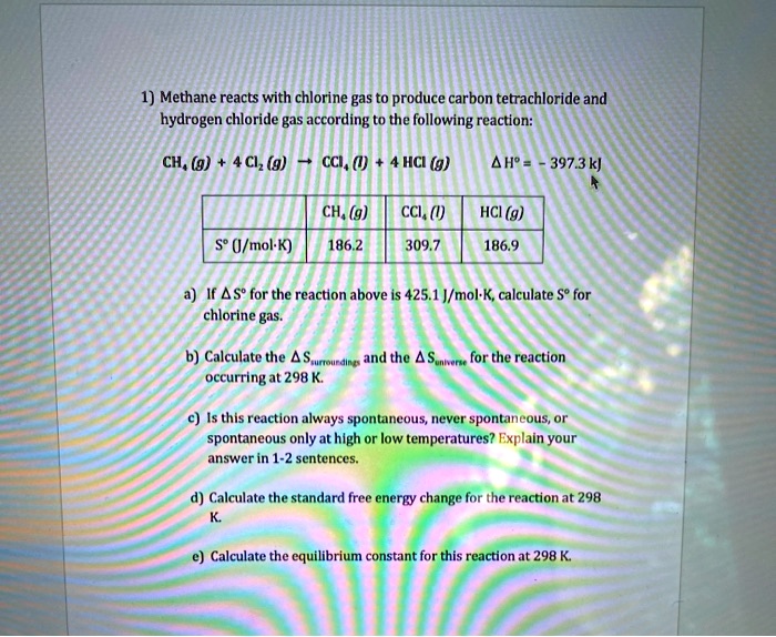 SOLVED Methane reacts with chlorine gas to produce carbon
