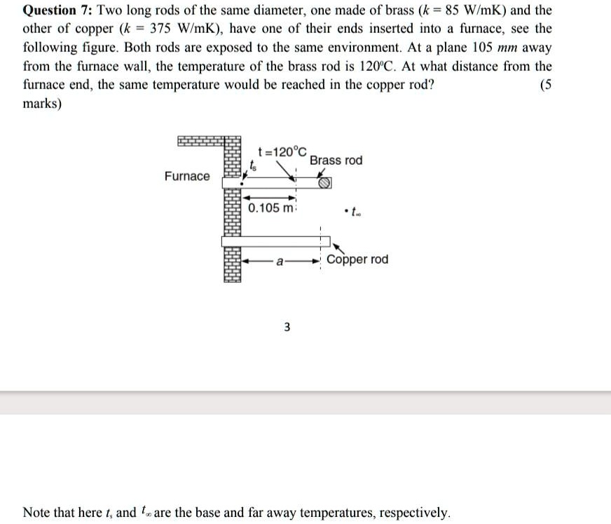 Question 7 Two long rods of the same diameter, one made of brass (k=85