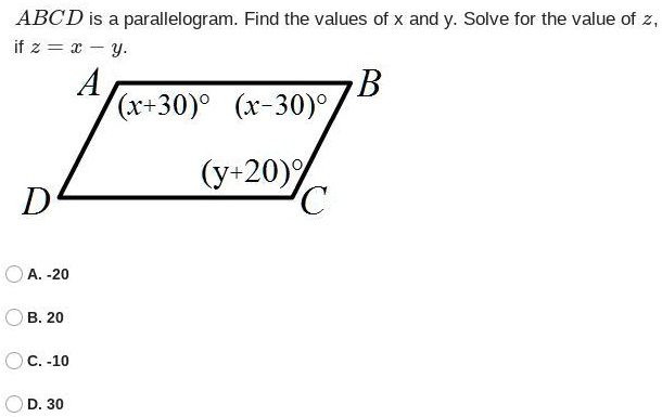 ABCD Is A Parallelogram. Find The Values Of X And Y. Solve For The ...