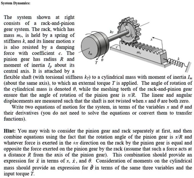 SOLVED System Dynamics The system shown at right consists of a rack