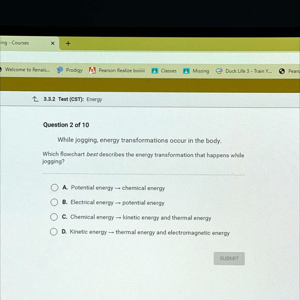SOLVED 'While jogging, energy transformations occur in the body. Which