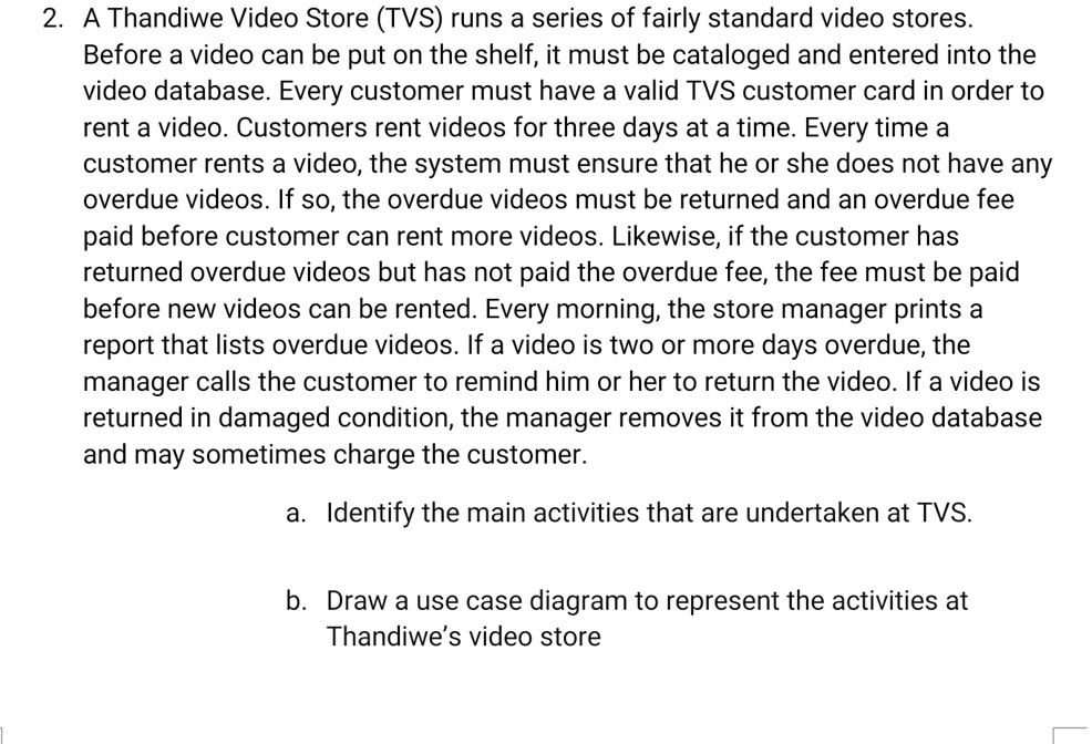 SOLVED 2 A Thandiwe Video Store (TVS) runs a series of fairly standard
