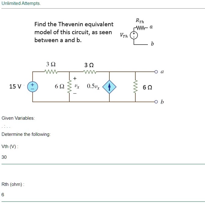 Unlimited Attempts. Find the Thevenin equivalent model of this circuit ...