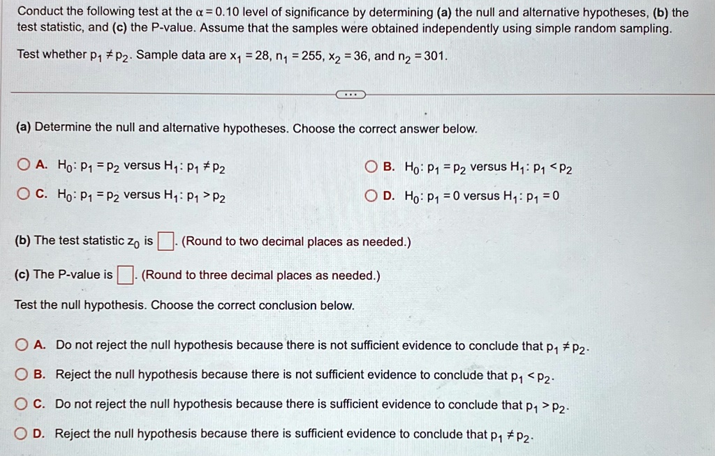 SOLVED Texts Conduct the following test at the α = 0.10 level of