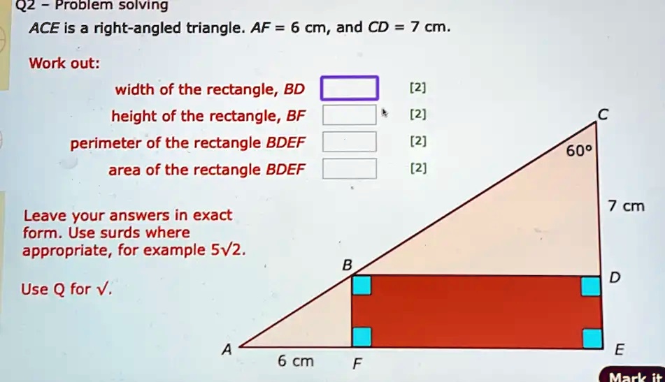 SOLVED: 02 Problem solving ACE is a right-angled triangle: AF = 6 cm ...