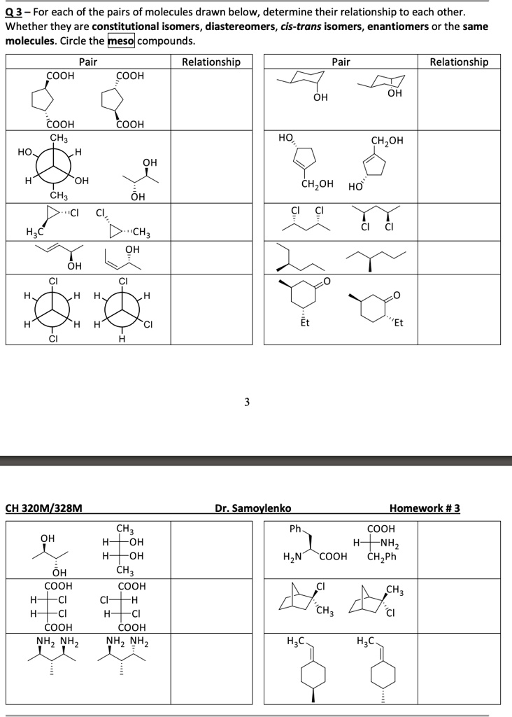 Solved02 For Each Of The Pairs Of Molecules Drawn Below Determine Their Relationship To Each 2461