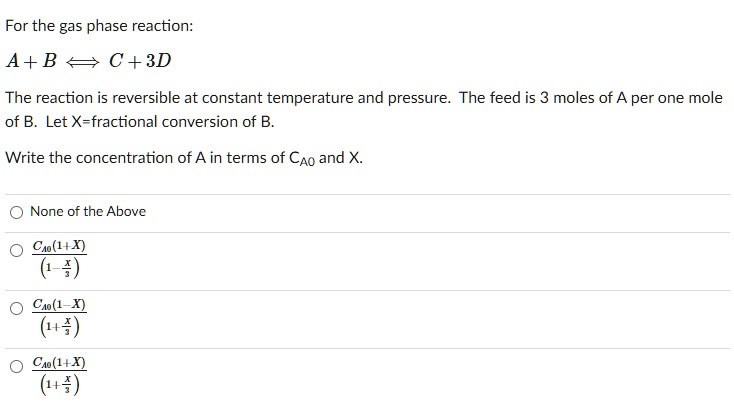 SOLVED: For the gas phase reaction: A + BC + 3D The reaction is ...