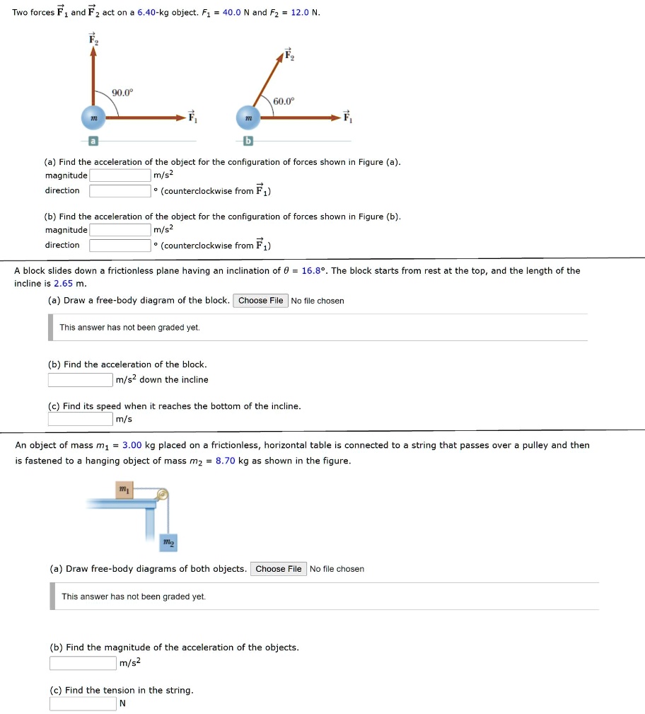 SOLVED:Two forces and F act on 40-kg object; F1 N and Fz 12.0 N. 90,08 ...