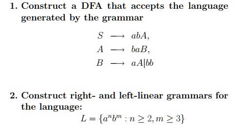 Left Linear Grammar Example 1 construct a dfa that accepts the language generated by the grammar s ...