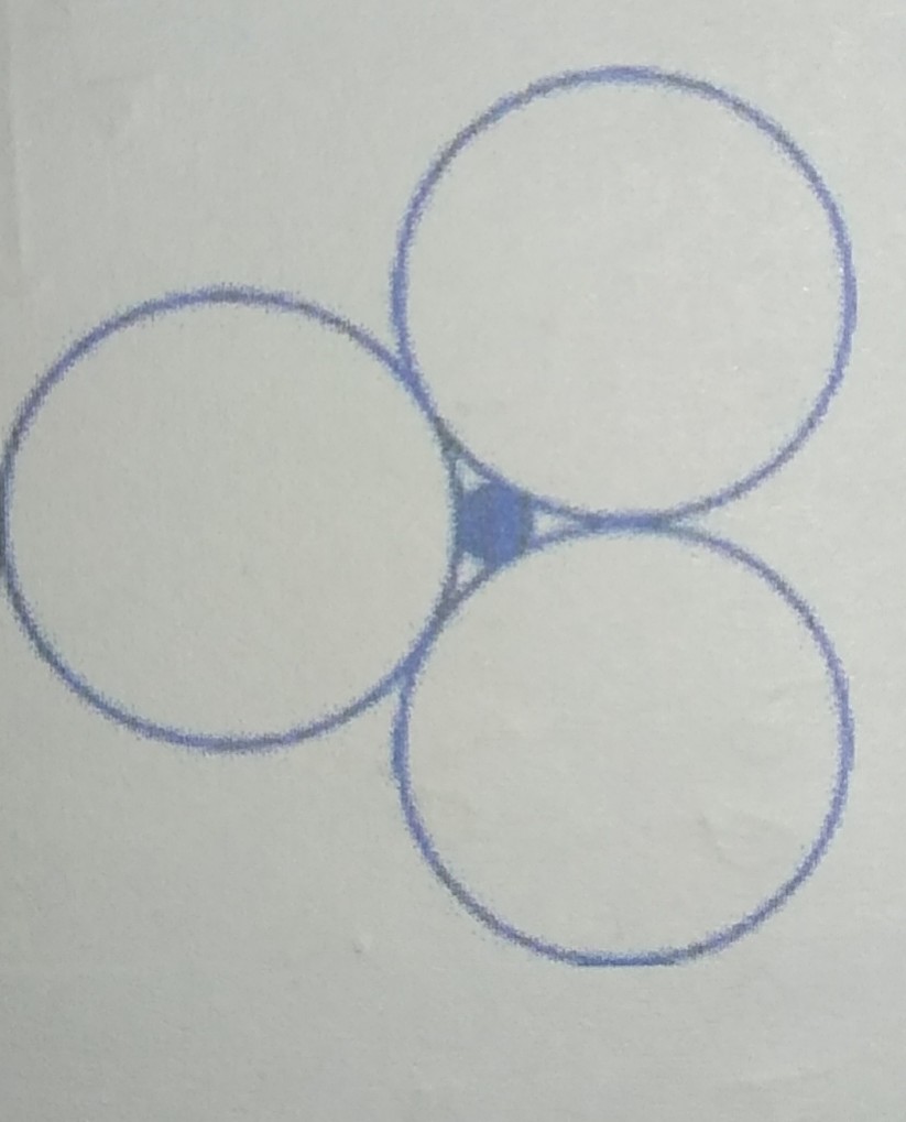 from the figure below the small circle in the middle is tangent to each other of the three large circles if the three circles outside the small circle are tangent to each other and each has radius 1 d