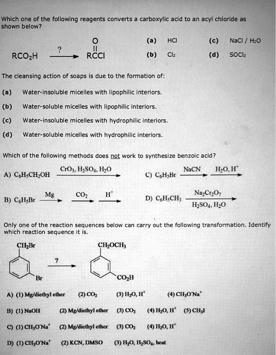 Solved Which One Of The Following Reagents Converts Carboxylic Acid To An Acyl Chlorlde As