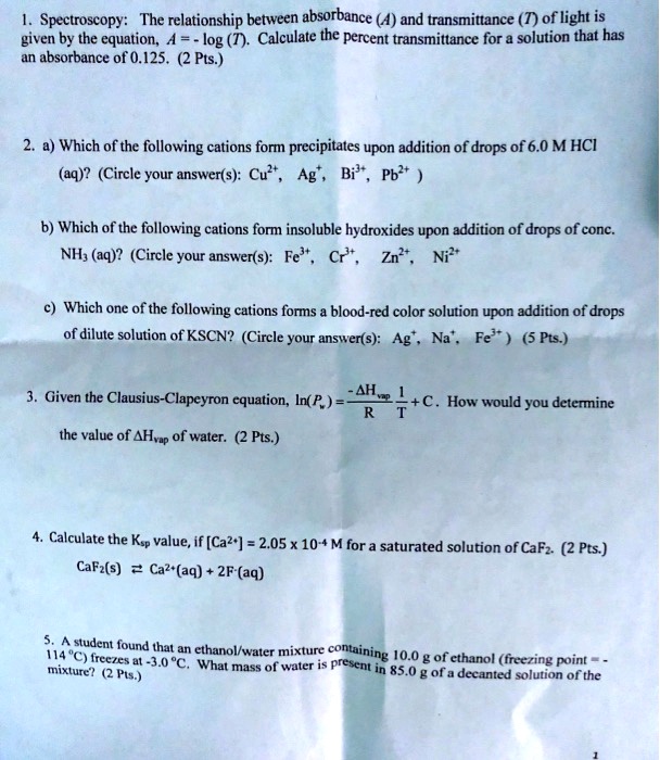 SOLVED: Spectroscopy: The relationship between absorbance and ...