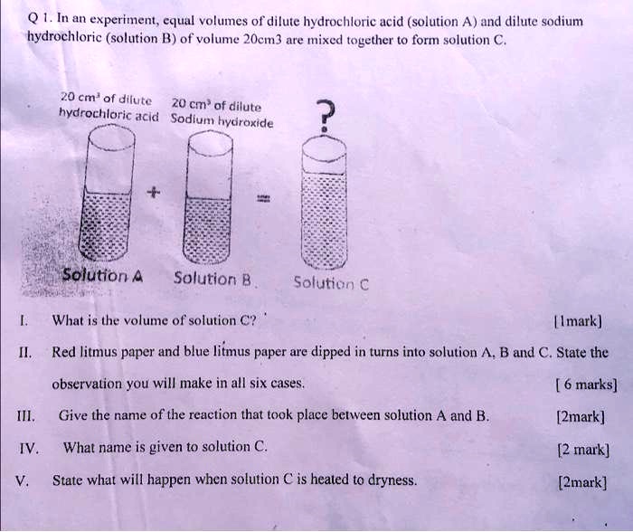 In An Experiment, Equal Volumes Of Dilute Hydrochloric Acid (solution A ...