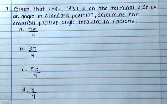 SOLVED: Given a point (-1, 6) on the terminal side of an angle in ...