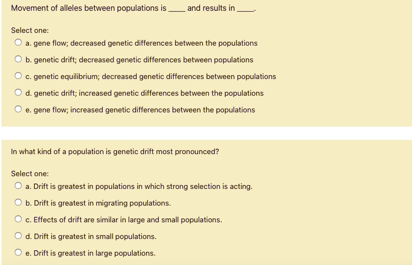 Movement Of Alleles Between Populations Is And Results In Select One: A ...