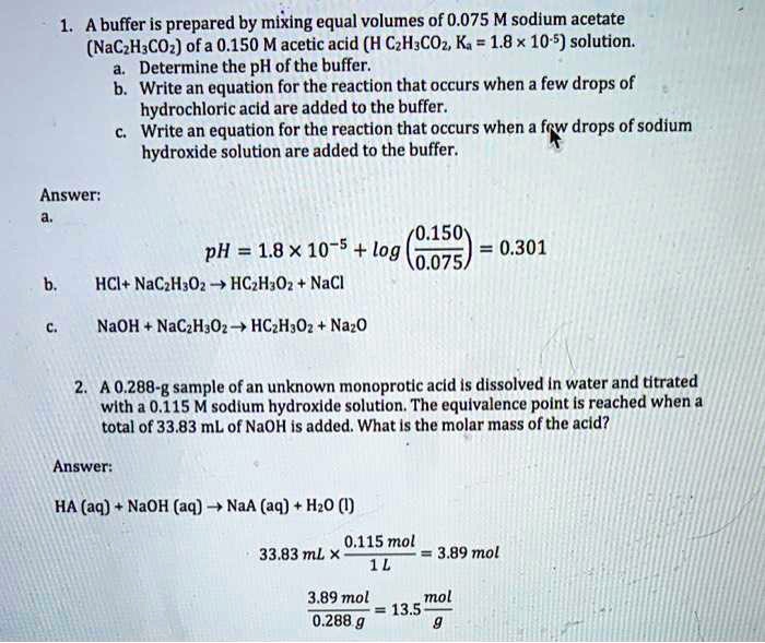 SOLVED A buffer is prepared by mixing equal volumes of 0.075 M sodium