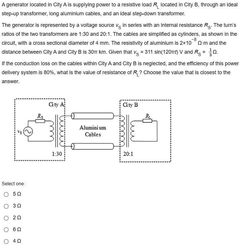 SOLVED A generator located in City A is supplying power to a resistive