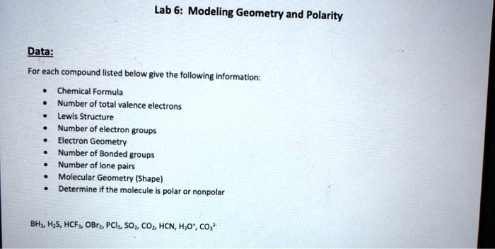 SOLVED: Lab 6: Modeling Geometry and Polarity Data: For each compound
