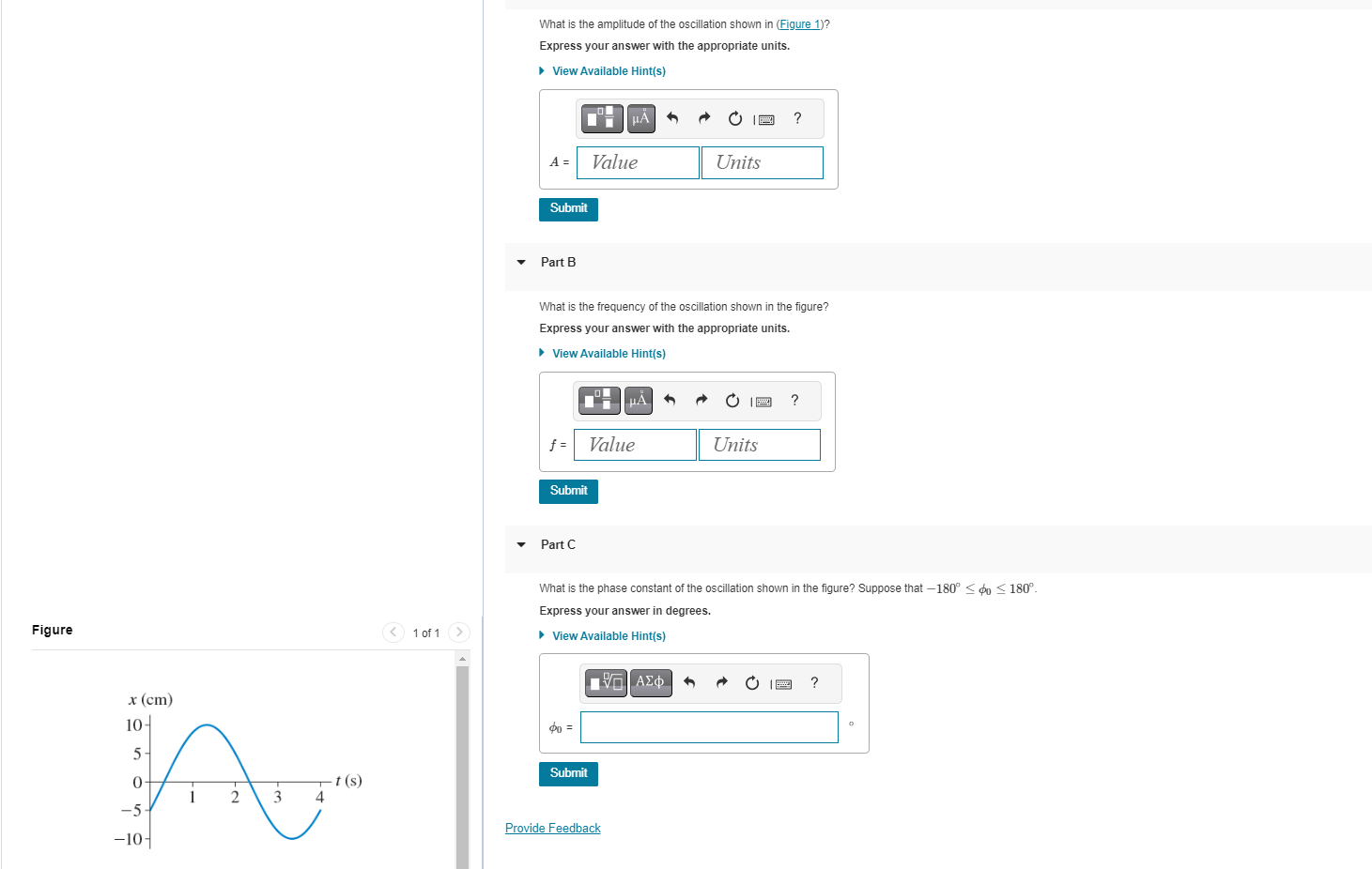 What is the amplitude of the oscillation shown in (Figure 1)? Express ...