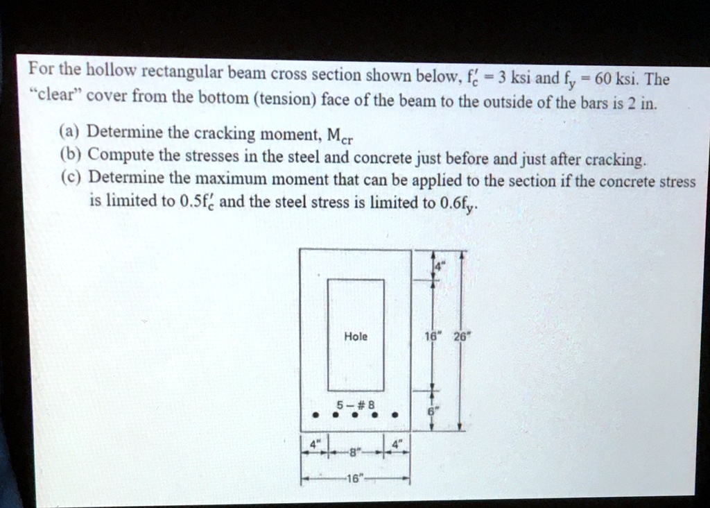 for the hollow rectangular beam cross section shown below 3 ksi and y ...