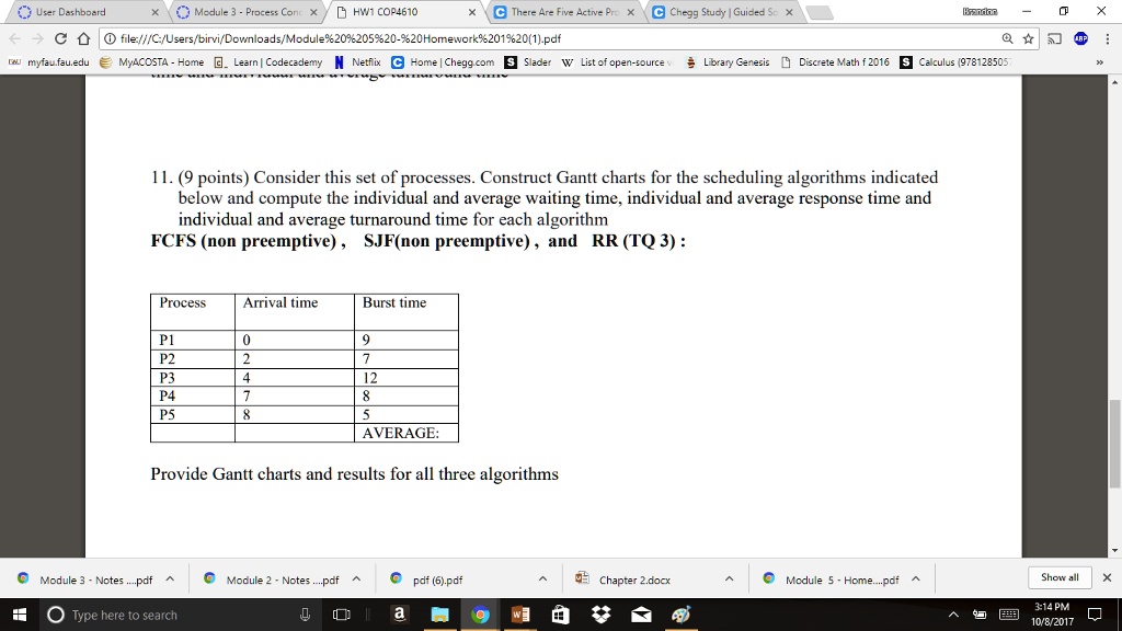 SOLVED: Consider this set of processes. Construct Gantt charts for the ...