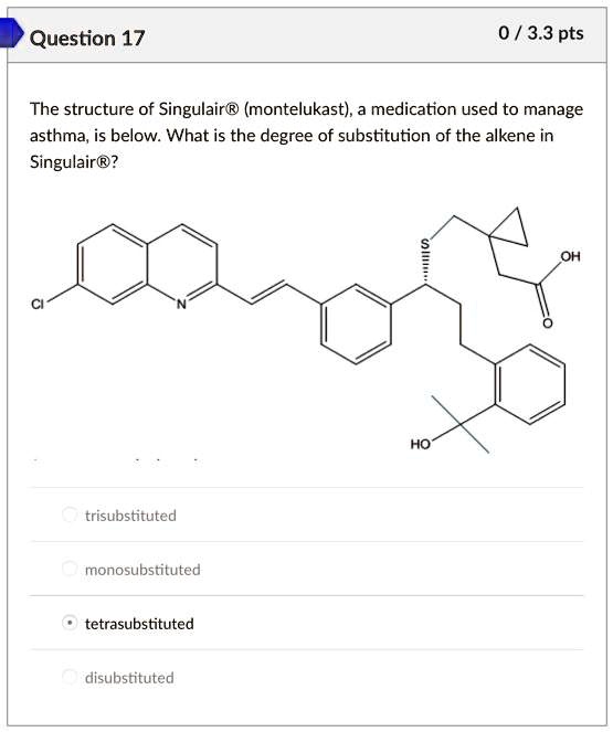 The structure of SingulairÂ® (montelukast), a medication used to manage