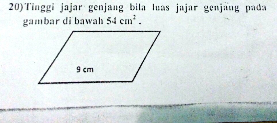 SOLVED: Tinggi jajar genjang bila luas jajargenjang pada gambar dibawah ...