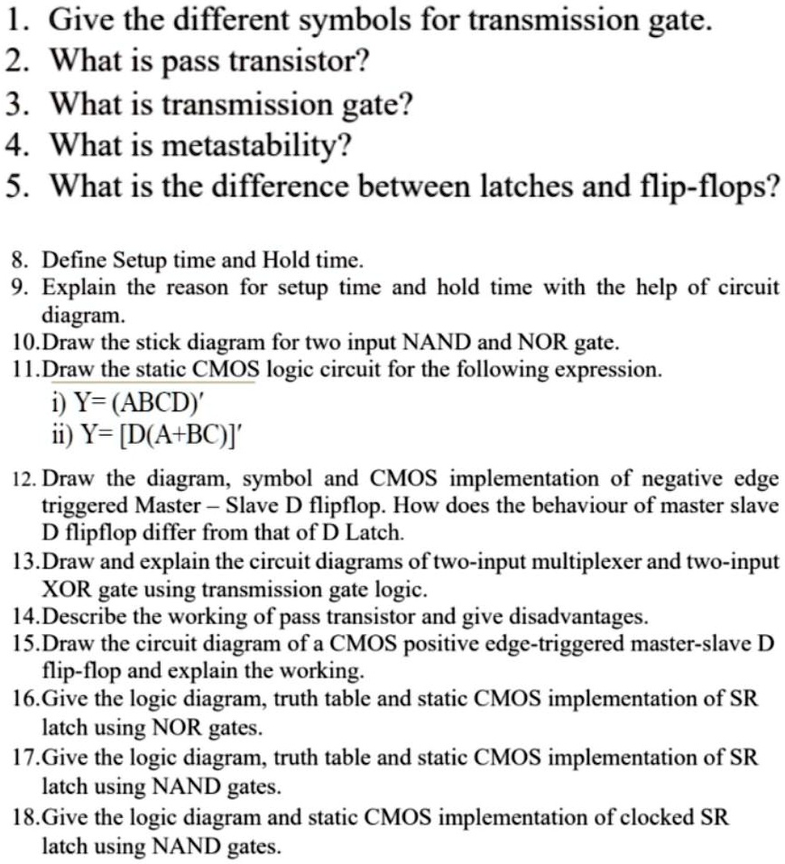 SOLVED: Subject: VLSI Please answer all questions. I need help. :( 1 ...