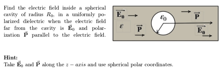 find thie electric field inside spherical cavity of radius ro uniformly ...