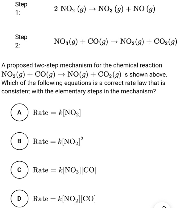 SOLVED: NO2(g) + 5NO(g) = 2NO(g) + CO2(g) Step 2: 2NO2(g) + CO(g) = 2NO ...