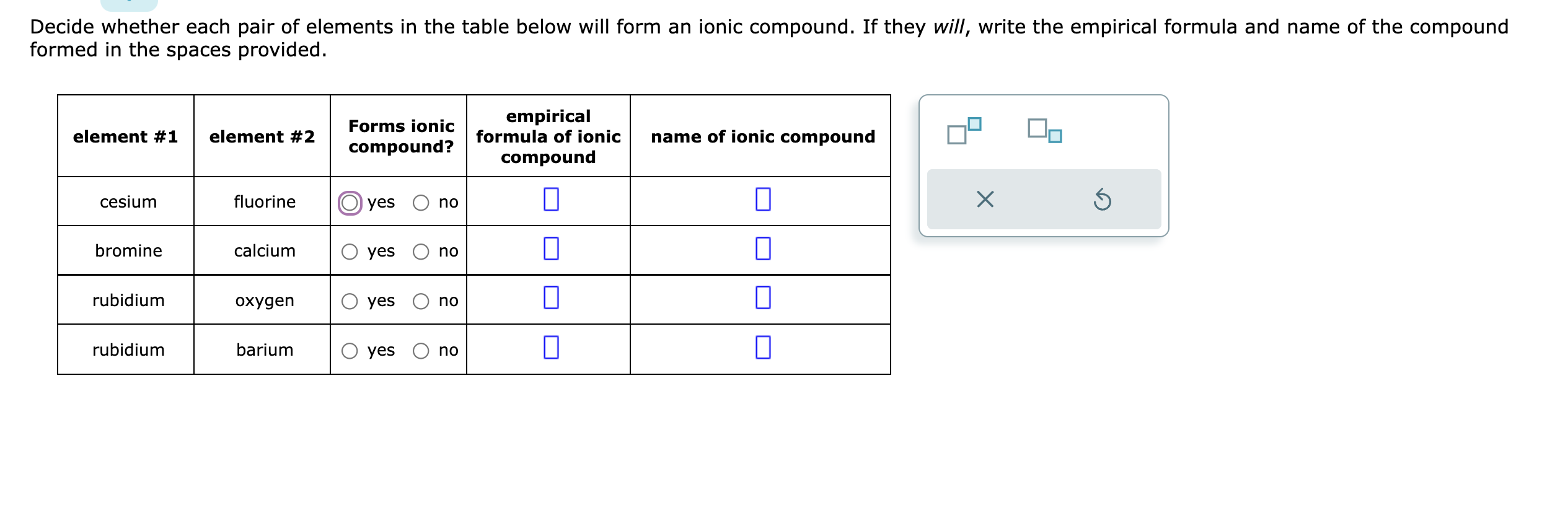 decide-whether-each-pair-of-elements-in-the-table-below-will-form-an