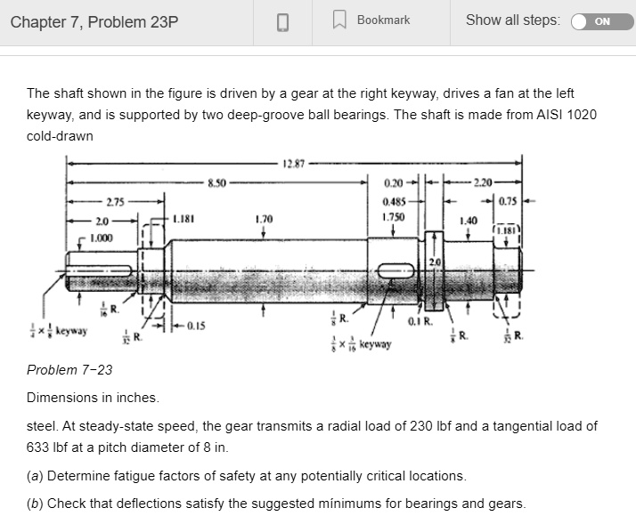 The shaft shown in the figure is driven by a gear at the right keyway