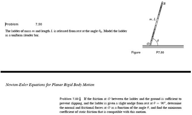 [GET ANSWER] Problem 7.50 The ladder of mass m and length L is released ...