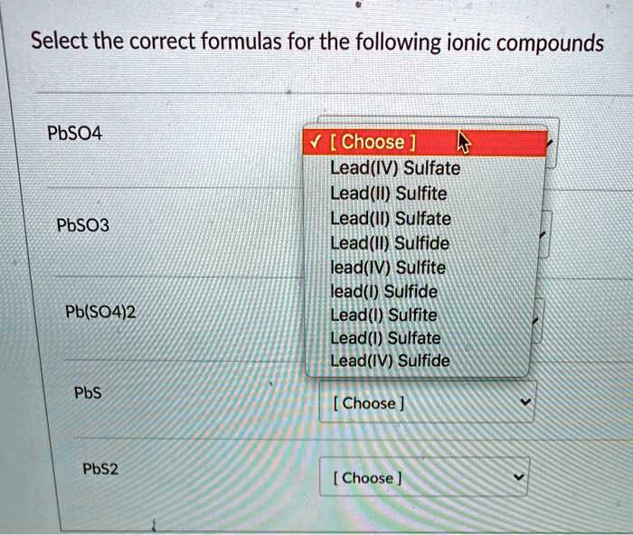 SOLVED Select the correct formulas for the following ionic compounds