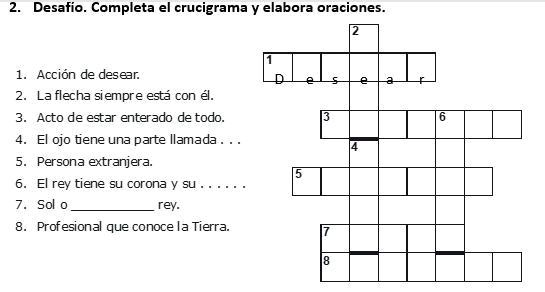 SOLVED: 2. Desafío. Completa el crucigrama y elabora oraciones. no