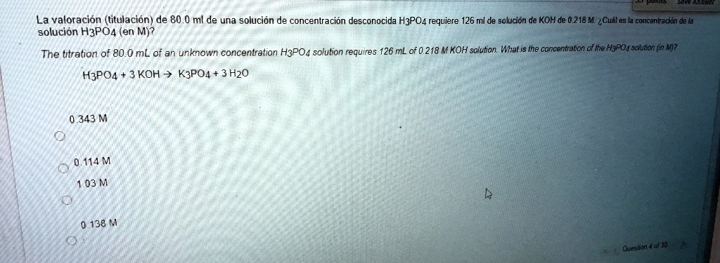 The Titration Of 80.0 Ml Of An Unknown Concentration H3po4