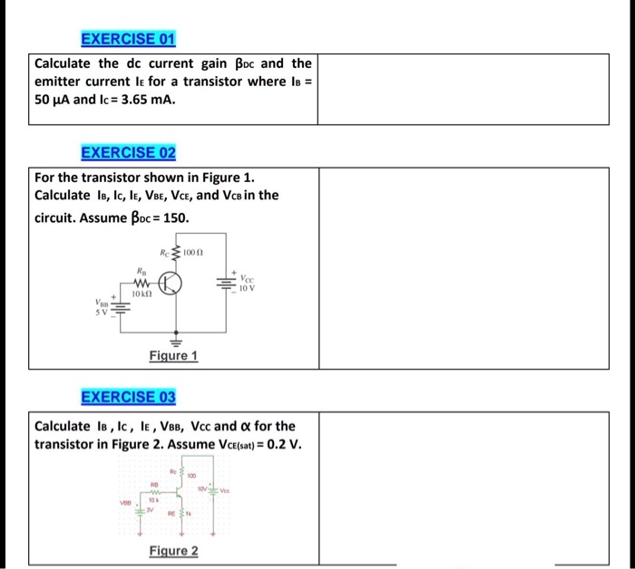 SOLVEDEXERCISE 01 Calculate the current gain Poc and the emitter
