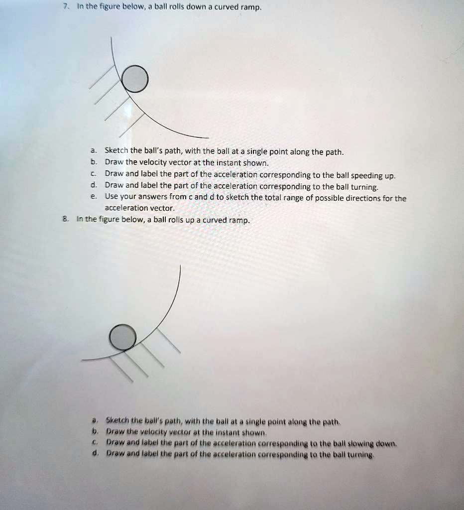 SOLVED In the figure below, a ball rolls down a curved ramp. Sketch