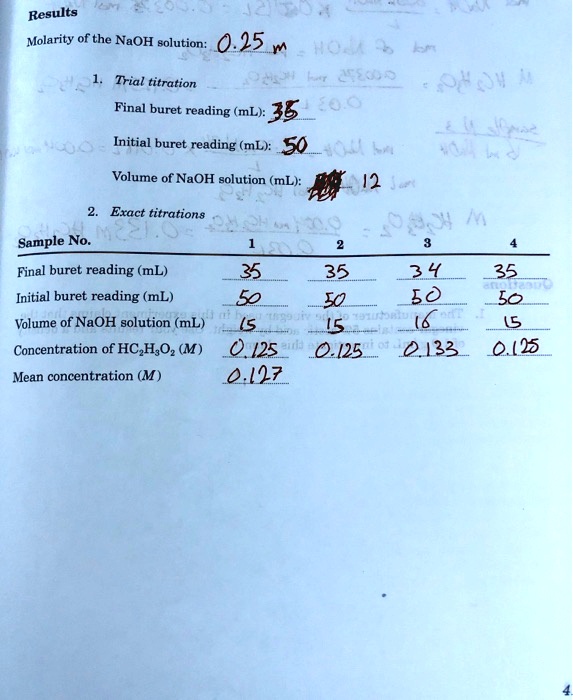 SOLVED Results Molarity of the NaOH solution 0.25 w Er Trial
